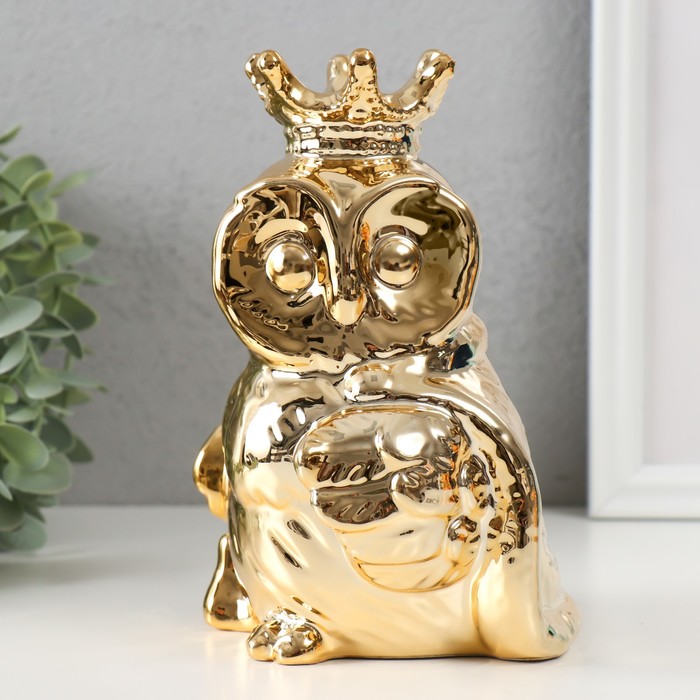 копилка керамика золотая лягушка в короне 12х10 5х15 см Копилка керамика Филин в короне и мантии золото 12х12х18,5 см