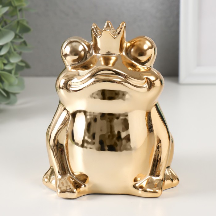 Копилка керамика Золотая лягушка в короне 12х10,5х15 см