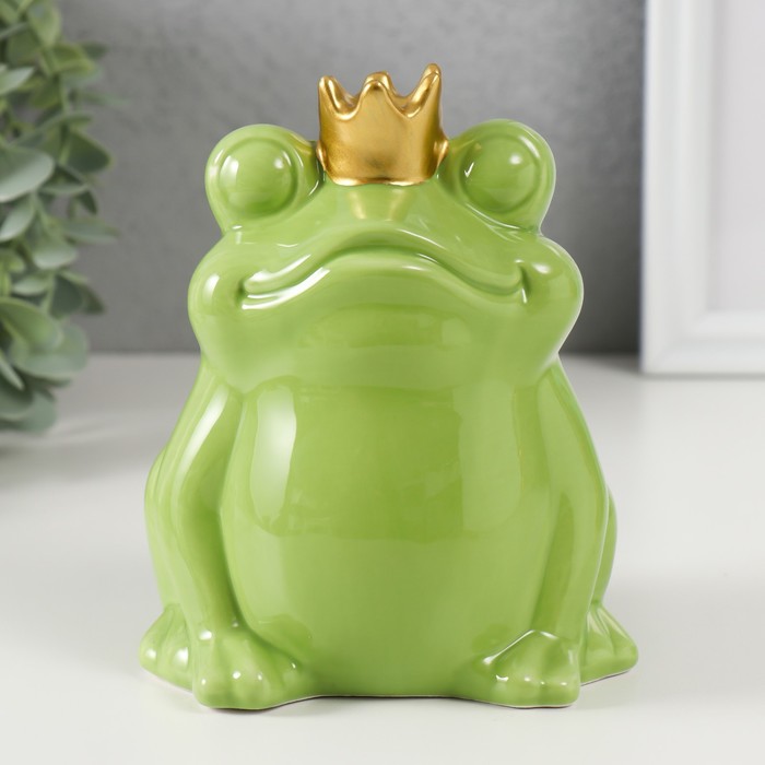 Копилка керамика Зелёная лягушка в короне 12х10,5х15 см