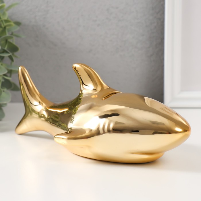 копилка керамика золотая лягушка в короне 12х10 5х15 см Копилка керамика Золотая акула 24,5х12,5х11 см