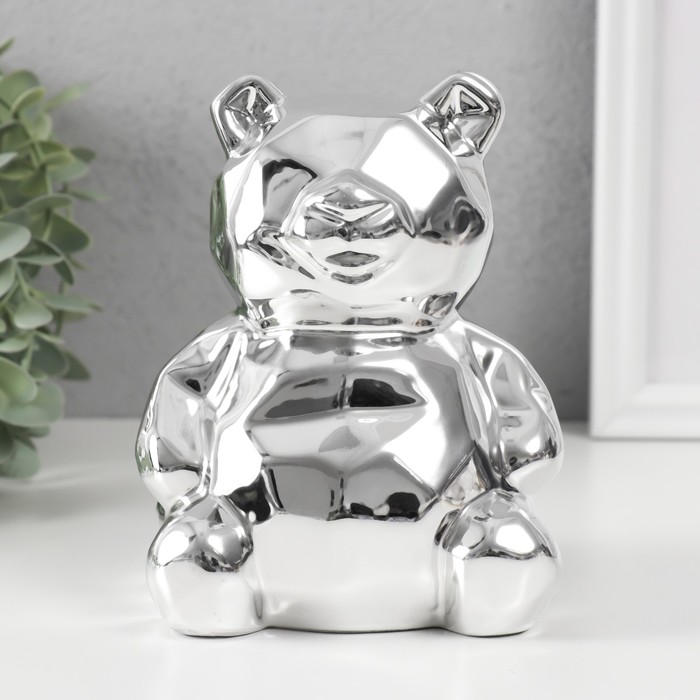 Копилка керамика Медвежонок 3D грани серебро 11х9,5х14,3 см