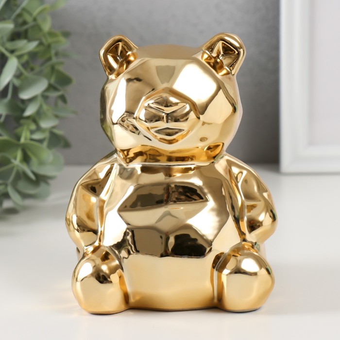 Копилка керамика Медвежонок 3D грани золото 11х9,5х14,3 см