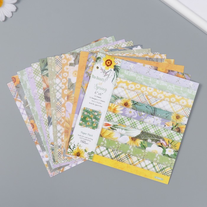 Набор бумаги для скрапбукинга 12 листов 12 дизайнов Красота весны 160 гр 15,2х15,2 см