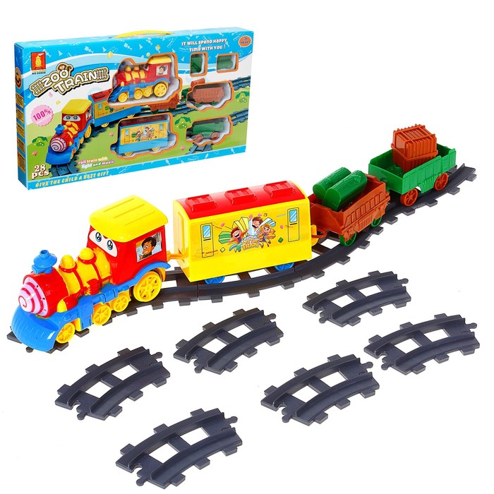 Железная дорога "Веселый паровоз", световые и звуковые эффекты, 28 деталей