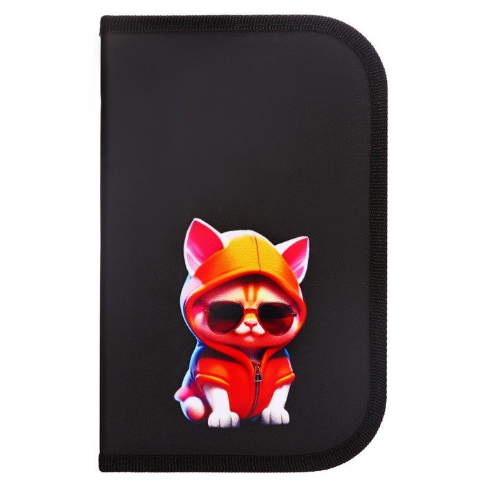 фото Пенал 1 секция, 130 х 210 х 40 мм, 2 откидные планки, тканевый, calligrata, content "крутой кот"