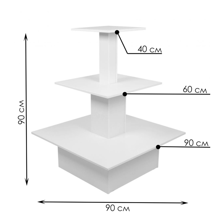 фото Стол "пирамида" 3 яруса, 90*90*116, лдсп, цвет белый