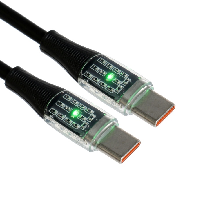 

Кабель, 3 А, Type-C - Type-C, 66 W, прозрачный, TPE оплётка, 1 м, чёрный