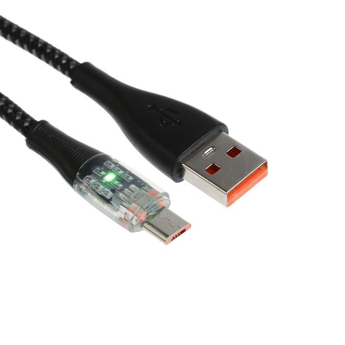 

Кабель, 2 А, MicroUSB - USB, прозрачный, оплётка нейлон, 1 м, чёрный