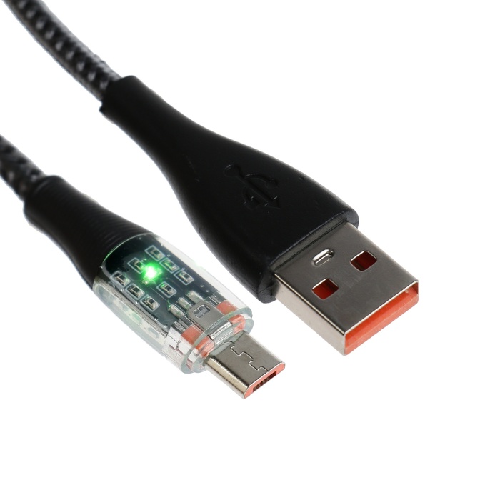 

Кабель, 2 А, MicroUSB - USB, прозрачный, оплётка нейлон, 1 м, серый