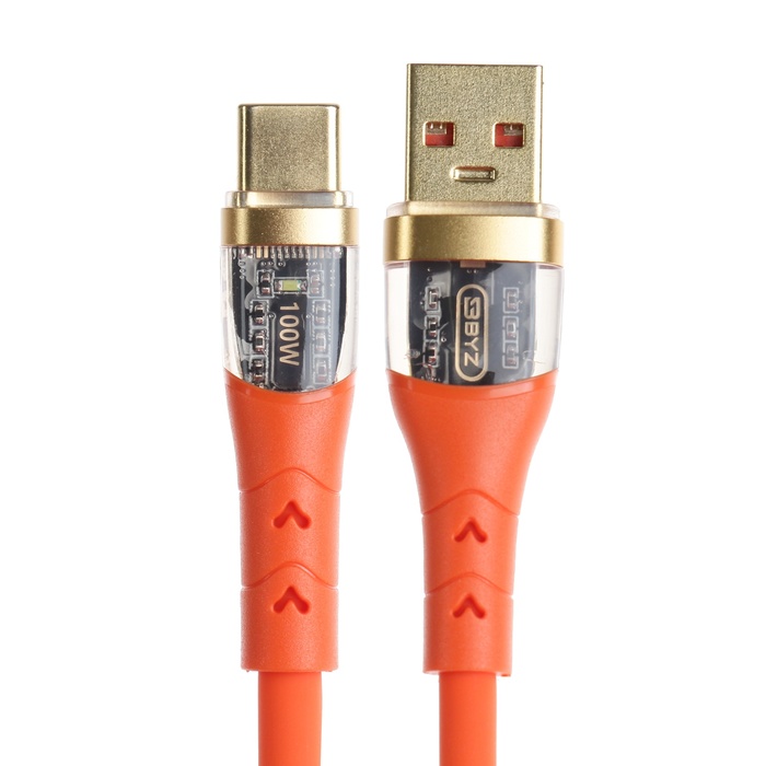 фото Кабель byz x96, type-c - usb, 100 вт, 6 а, 1 м, pd, силикон, оранжевый