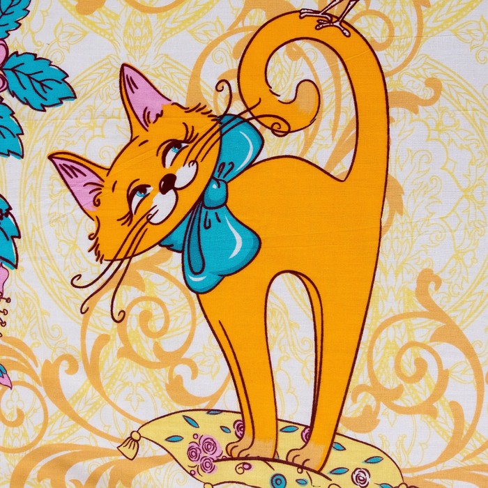 Простыня "Этель поплин" 1.5 сп Кошки на голубом 150*210 см, 100% хлопок, поплин