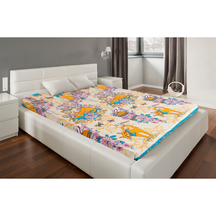 Простыня "Этель поплин" 1.5 сп Кошки на голубом 150*210 см, 100% хлопок, поплин