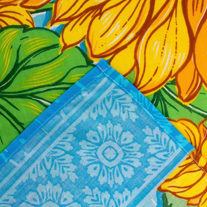Простыня "Этель поплин" 1.5 сп Подсолнухи на голубом 150*210 см, 100% хлопок, поплин