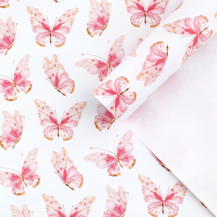 Бумага упаковочная глянцевая «Розовые бабочки», 70 х 100 см бумага упаковочная глянцевая бабочки 70 х 100 см