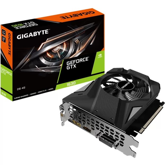 Видеокарта Gigabyte GEFORCE GTX1630, 4 Гб, 64bit, GDDR6, DVI, HDMI, DP видеокарта gigabyte geforce gtx1630 4 гб 64bit gddr6 dvi hdmi dp