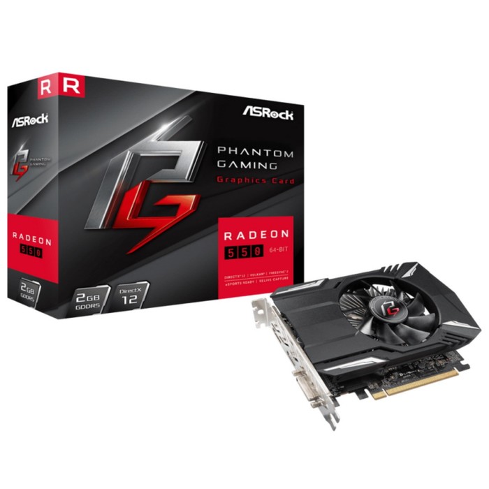 Видеокарта RADEON ASRock 550 Phantom Gaming , 2 Гб, 64bit, GDDR5, DVI, HDMI, DP ninja gt1030 pcie 384sp 4gb 64bit gddr4 dvi hdmi 4gb 64bit gddr4 dvi hdmi