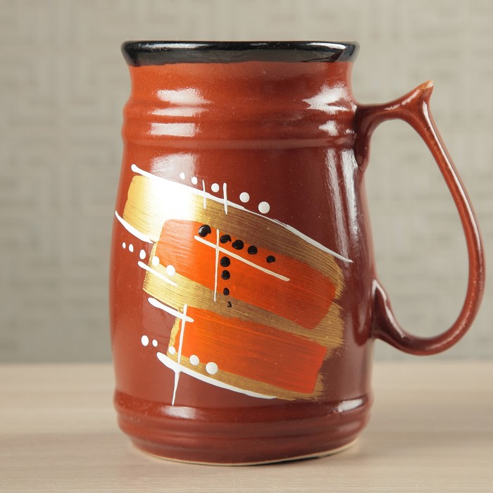 Кружка для пива "Бочка" абстракция, коричневая, глазурь, 0,5 л