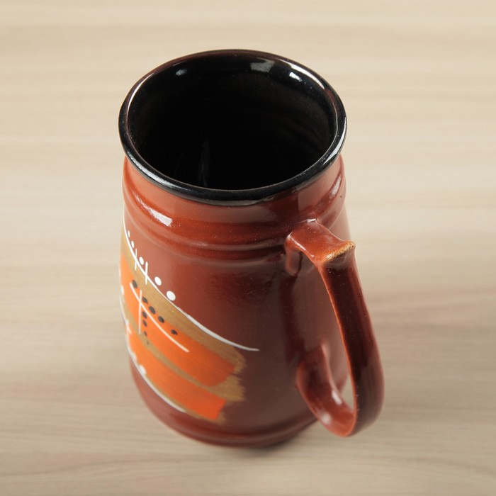 Кружка для пива "Бочка" абстракция, коричневая, глазурь, 0,5 л