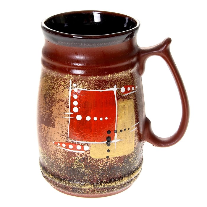 Кружка для пива "Бочка" абстракция, коричневая, глазурь, 0,5 л
