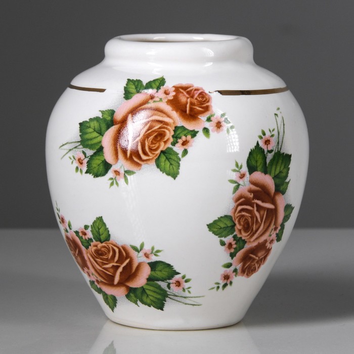 Ваза "Шарик" белая, золотая деколь, цветы, микс