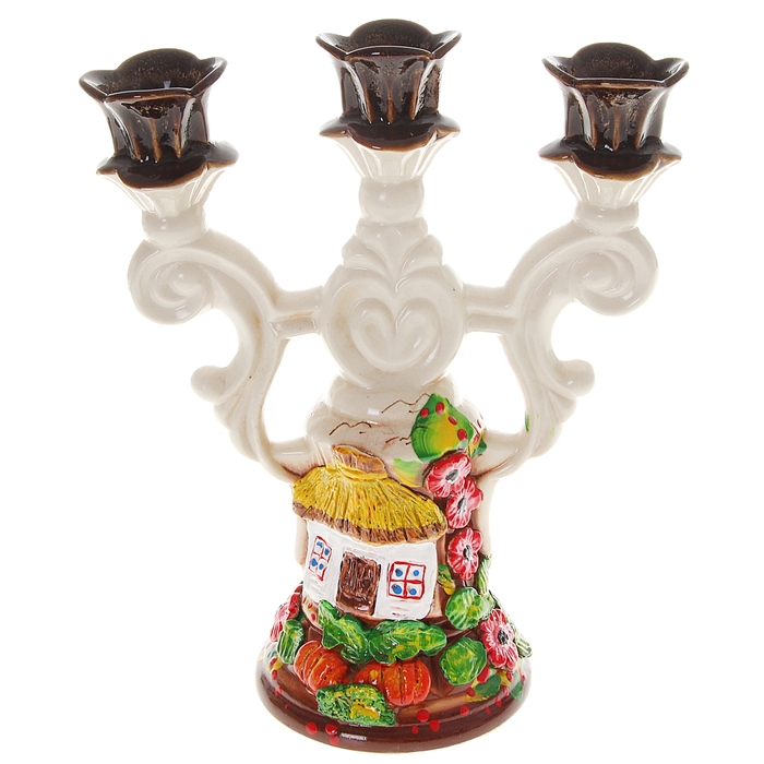 Подсвечник "Деревня" лепка, цветная