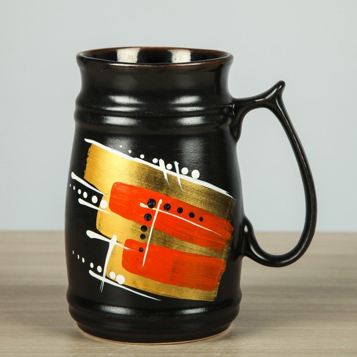 Кружка для пива "Бочка" абстракция, чёрная, глазурь, 0,5 л