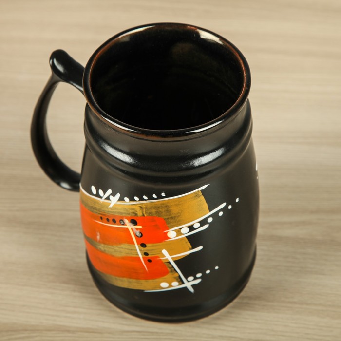 Кружка для пива "Бочка" абстракция, чёрная, глазурь, 0,5 л