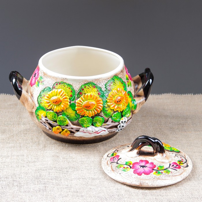 Жаровня "Деревня" цветная лепка, 3 л