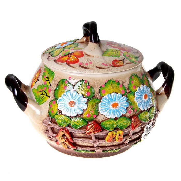 Жаровня "Деревня" цветная лепка, 3 л