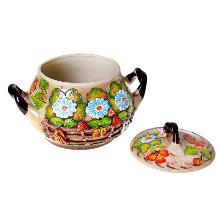 Жаровня "Деревня" цветная лепка, 3 л