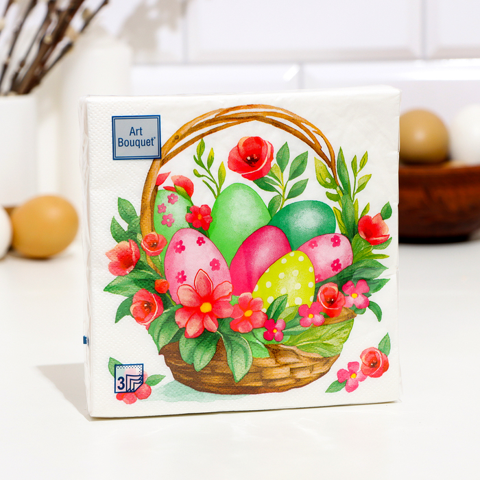 

Салфетки бумажные Art Bouquet "Пасхальная корзина с цветами", 3 слоя, 20 листов, 33*33