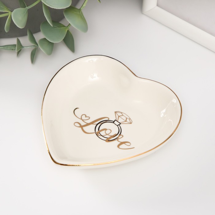Сувенир керамика подставка под кольца Сердце. Кольцо 10,5х10х2 см