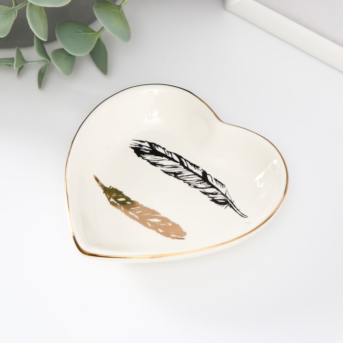 Сувенир керамика подставка под кольца Сердце. Пёрышки 10,5х10х2 см