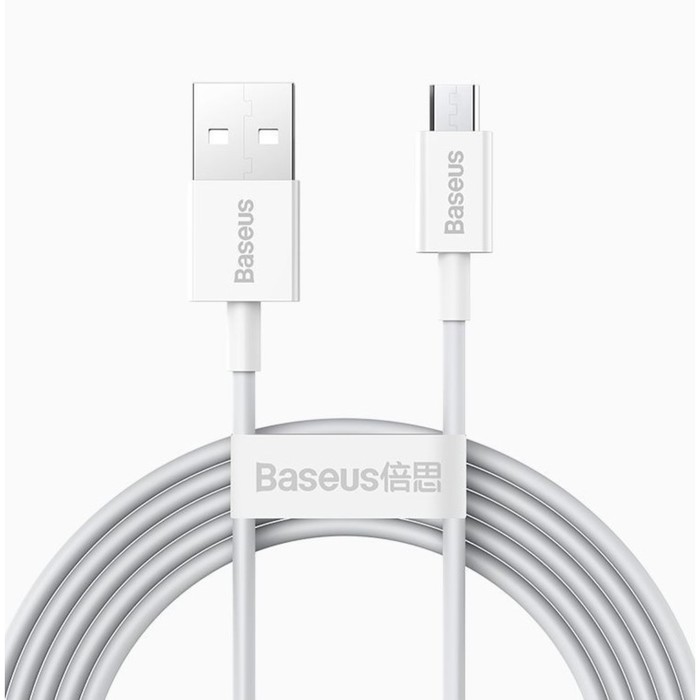 

Кабель Baseus, MicroUSB - USB, 2 А, TPE оплётка, 1 м, белый