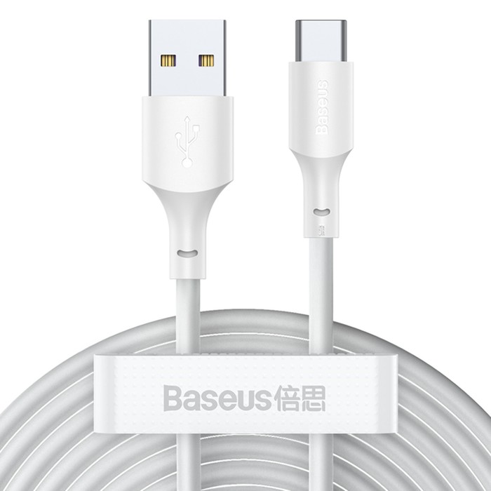 

Кабель Baseus, Type-C - USB, 5 А, ПВХ оплётка, 1.5 м, белый