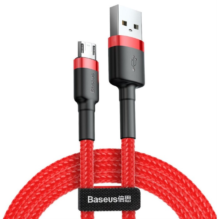 

Кабель Baseus, MicroUSB - USB, 2.4 А, ПВХ оплётка, 1 м, красный