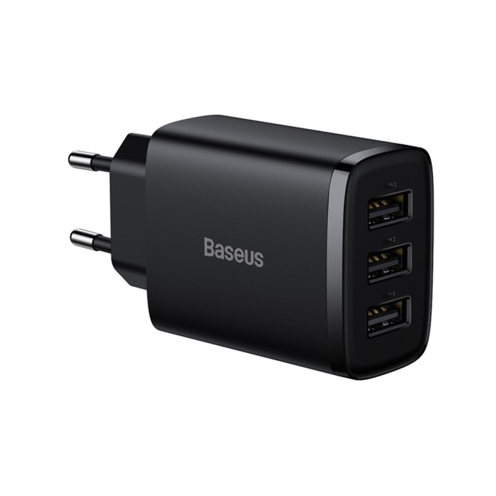 фото Сетевое зарядное устройство baseus, 3usb, 3 а, 17w, чёрное