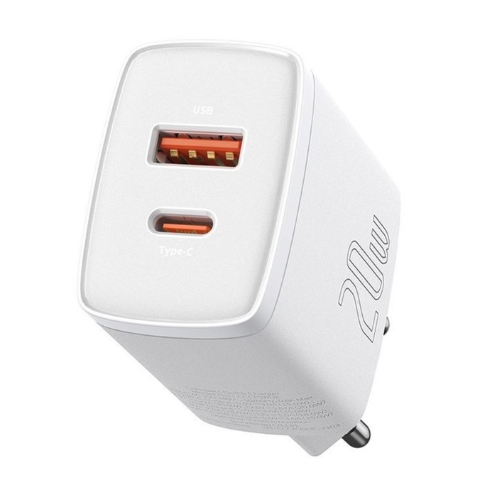 Зарядное устройство Baseus Compact Quick Charger USB+Type-C, 3A, 20W, белый цена и фото