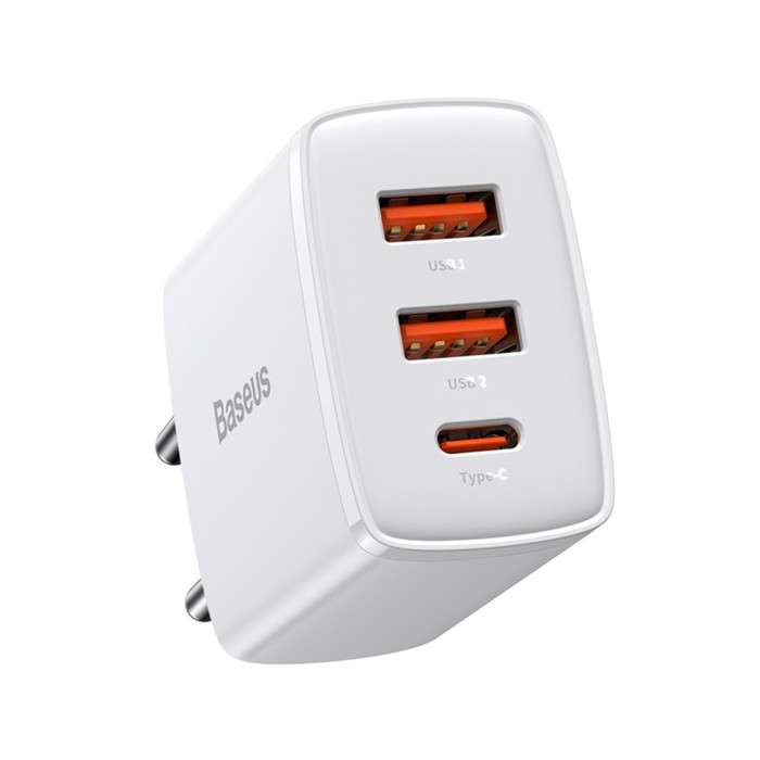 Зарядное устройство Baseus Compact Quick Charger 2*USB+USB-C, 3A, 30W, белый зарядное устройство baseus compact quick charger 2 usb usb c 3a 30w черный