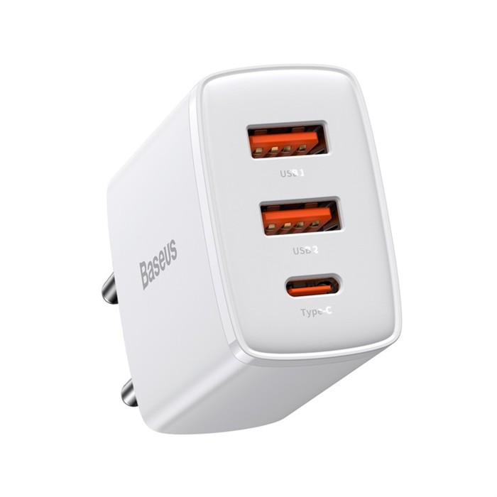 зарядное устройство baseus compact quick charger 2 usb usb c 3a 30w черный Зарядное устройство Baseus Compact Quick Charger 2*USB+USB-C, 3A, 30W, белый