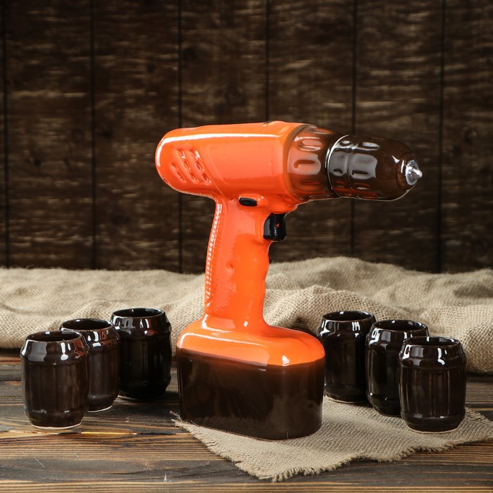 Штоф с рюмками "Дрель" оранжевый, 7 предметов, 0,75 л