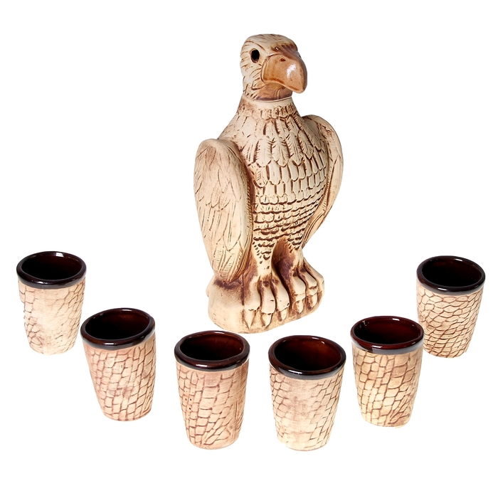 Штоф с рюмками "Орёл" шамот, коричневый, 7 предметов, 1 л