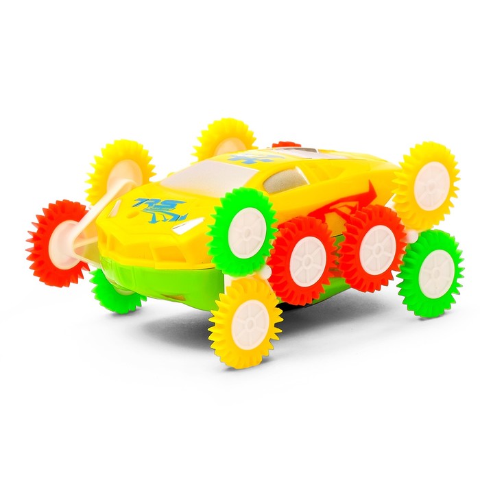 Машина-перевёртыш "Гонка", двухсторонняя, тройное колесо, световые эффекты, цвета МИКС