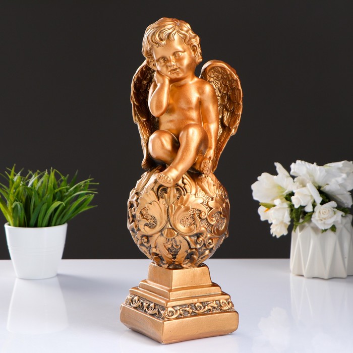 Статуэтка «Ангел на шаре» с узором, цвет бронзовый, МИКС 12 × 12 × 36 см