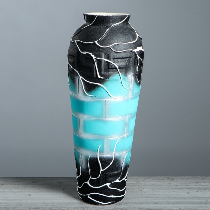 Ваза напольная "Арго" роспись, бирюзово-чёрная