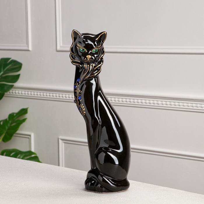 Копилка "Кошка Иден" глазурь, стразы, чёрная