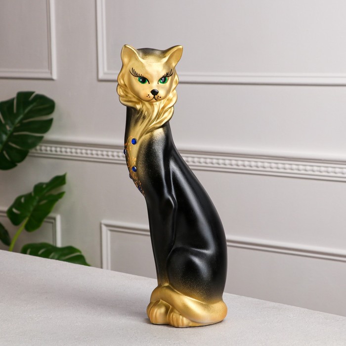 Копилка "Кошка Иден" стразы, чёрно-золотая