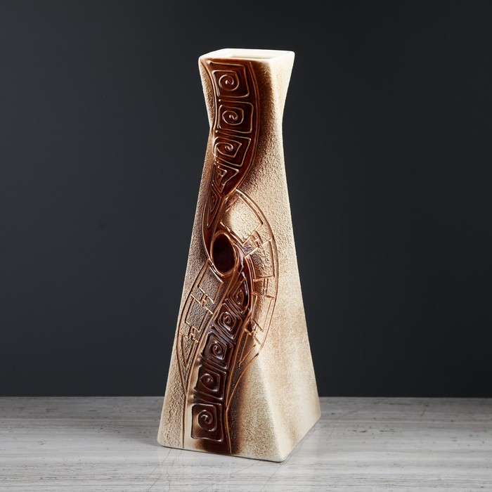 Ваза "Эквилибриум" шамот, коричневая, узоры, глазурь