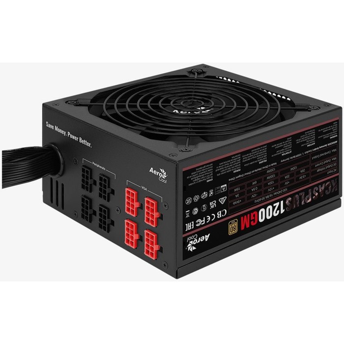 

Блок питания Aerocool ATX 1200W KCAS, 24+8+4+4pin, APFC, 140 мм fan, 10xSATA, Cab Manag RTL 937187