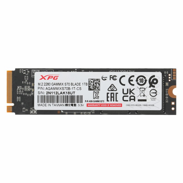 Накопитель SSD A-Data PCIe 4.0 x4 1TB AGAMMIXS70B-1T-CS XPG Gammix S70 Blade M.2 2280 накопитель ssd a data gammix s50l 1tb agammixs50l 1t c
